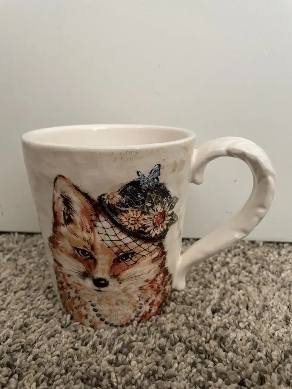 Pier 1 Exclusive Ironstone Large Mug Mrs. Fox In Church Hat 16 Oz.